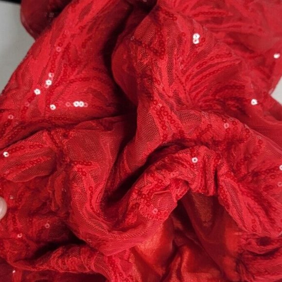 NEW MAC DUGGAL EMBELLISHED PUFF SLEEVE PLUNGED NECK TRUMPET LACE RED 12421 - Picture 3 of 9